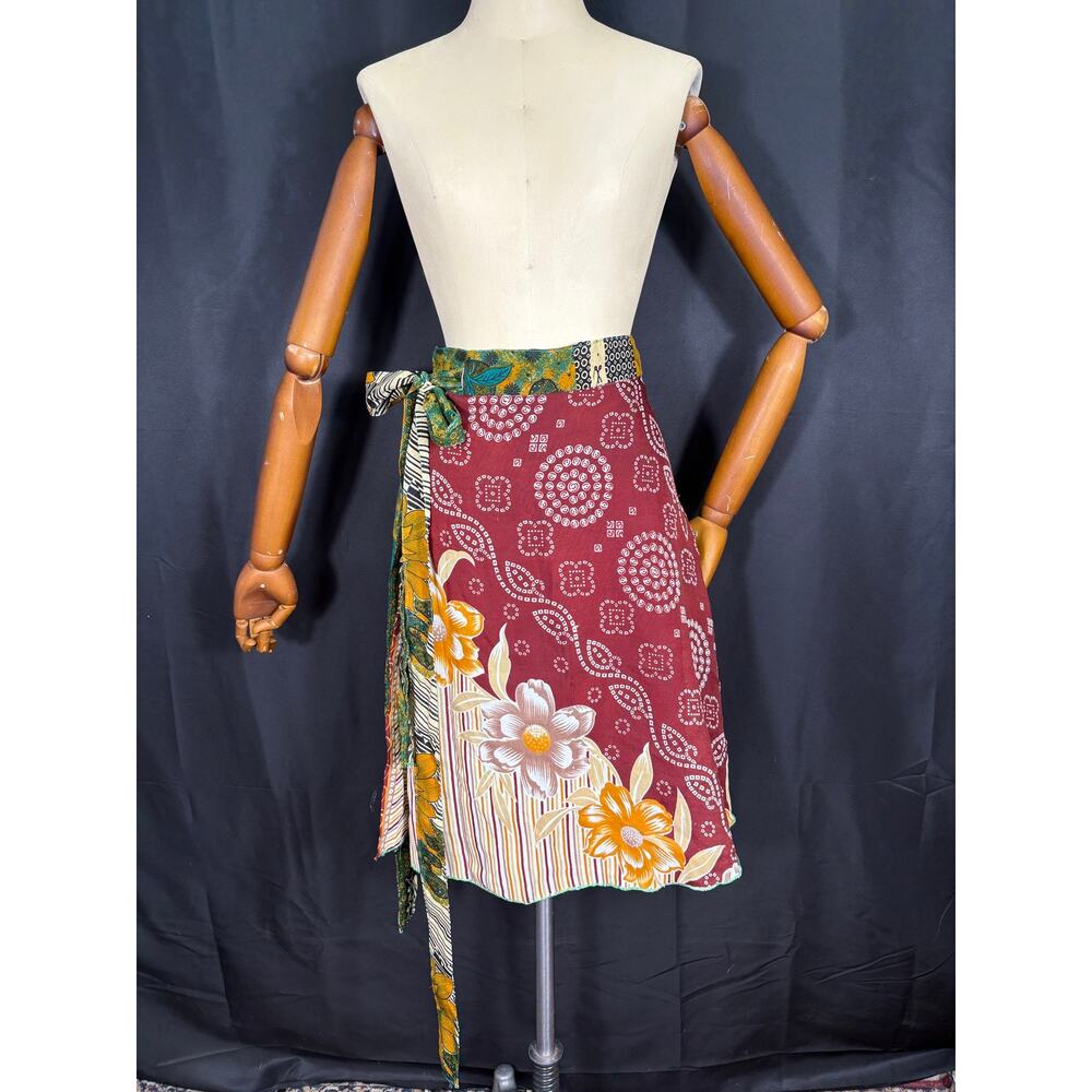 Darn Good Yarn Wraparound Reversable Skirt Multicolored Flowers Layered Ruffle